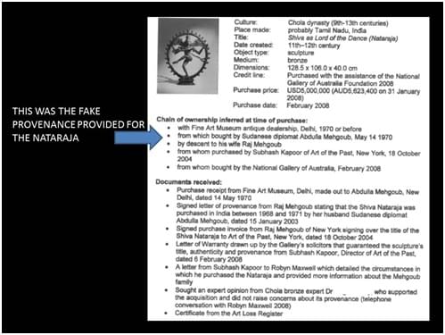 Fake Provenance Provided For The Nataraja